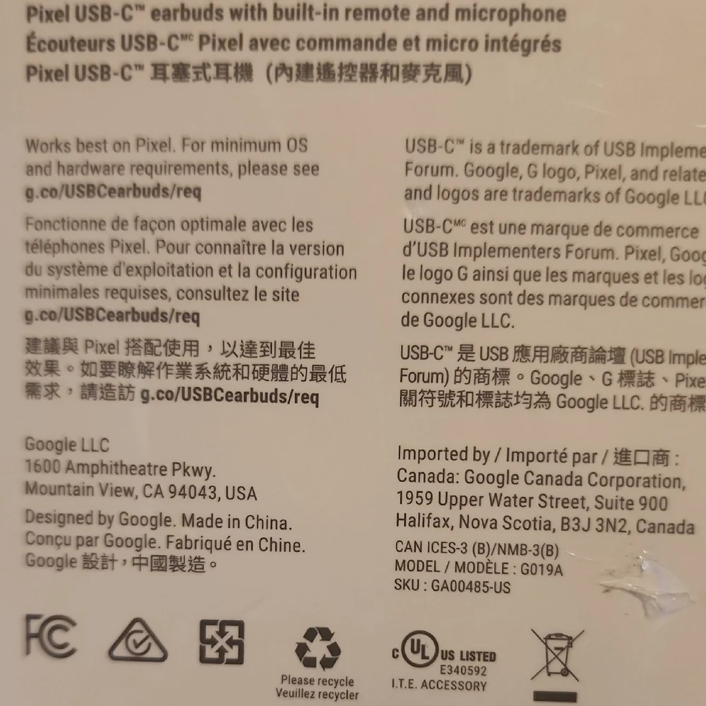 Google Pixel USB-C Earbuds in White